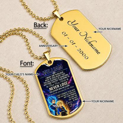 Personalized Dragon Ball Vegeta & Trunks Dog Tag Necklace - "To My Son From Dad" Stainless Steel Pendant - Meaningful Anime Gift for DBZ Fans - DRDL114