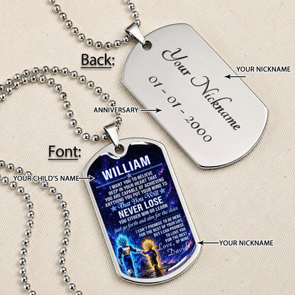 Personalized Dragon Ball Vegeta & Trunks Dog Tag Necklace - "To My Son From Dad" Stainless Steel Pendant - Meaningful Anime Gift for DBZ Fans - DRDL115