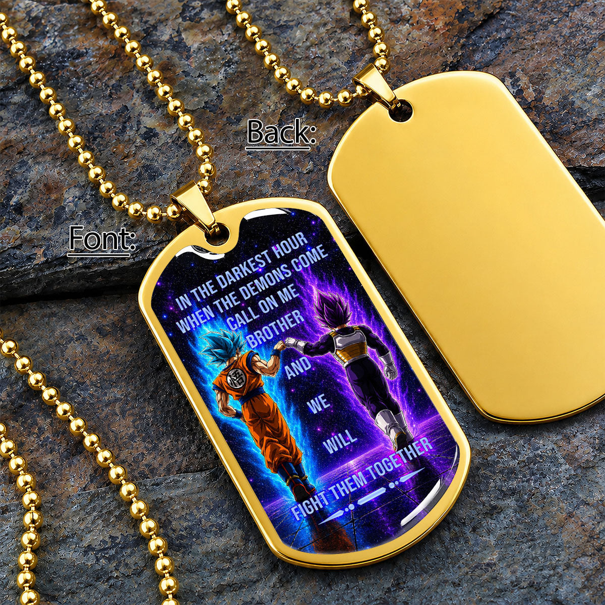 Custom Dragon Ball Goku & Vegeta Brother Dog Tag Necklace - Motivational Quote "Call On Me Brother"  Stainless Steel Pendant - Anime Gift for DBZ Fans - DRDL116