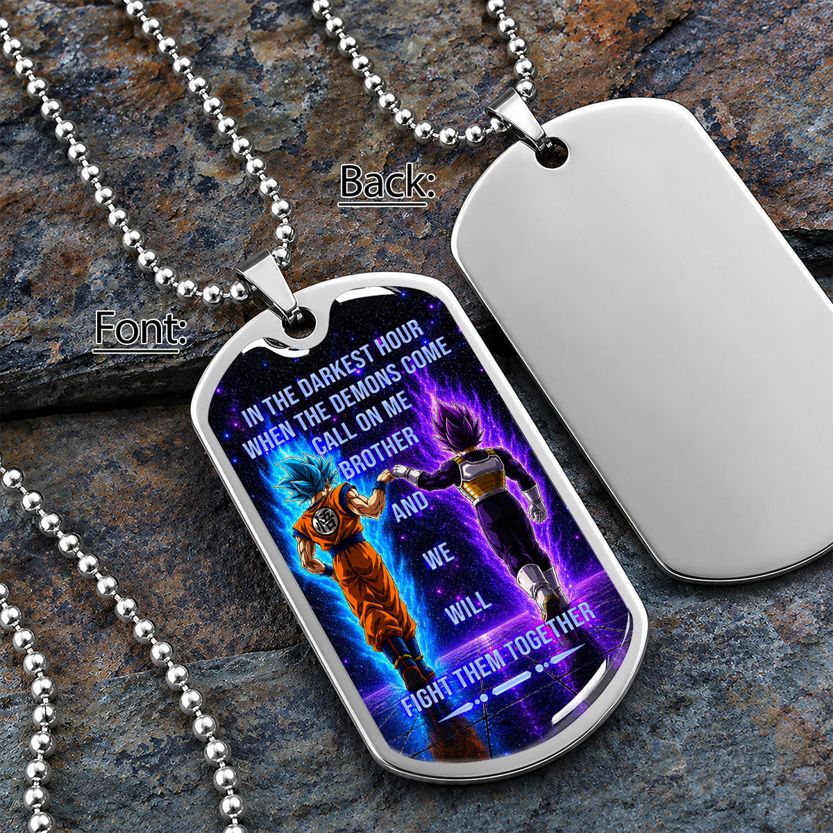 Dragon Ball Dog Tag Necklace - DRDL116 - Goku - Vegeta - Call On Me Brother - Gift for DBZ Fans - Military Ball Chain
