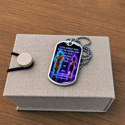 Dragon Ball Dog Tag Necklace - DRDL116 - Goku - Vegeta - Call On Me Brother - Gift for DBZ Fans - Military Ball Chain