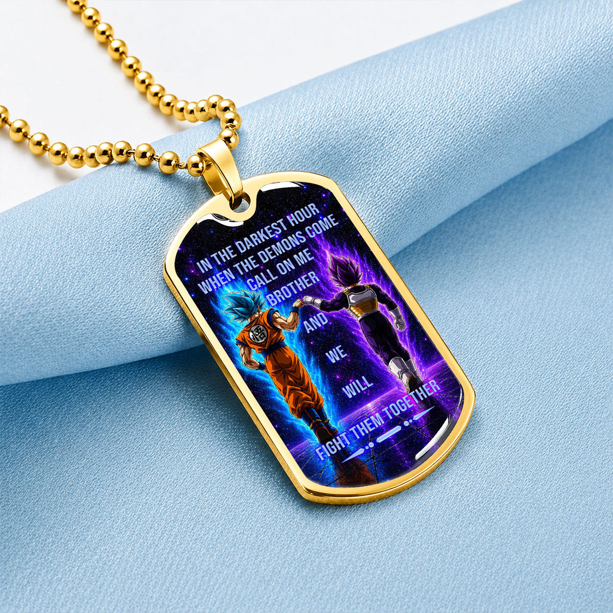 Custom Dragon Ball Goku & Vegeta Brother Dog Tag Necklace - Motivational Quote "Call On Me Brother"  Stainless Steel Pendant - Anime Gift for DBZ Fans - DRDL116