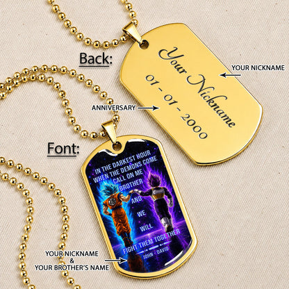 Dragon Ball Dog Tag Necklace - DRDL116 - Goku - Vegeta - Call On Me Brother - Gift for DBZ Fans - Military Ball Chain