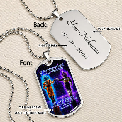 Dragon Ball Dog Tag Necklace - DRDL117 - Goku - Vegeta - Call On Me Brother - Gift for DBZ Fans - Military Ball Chain