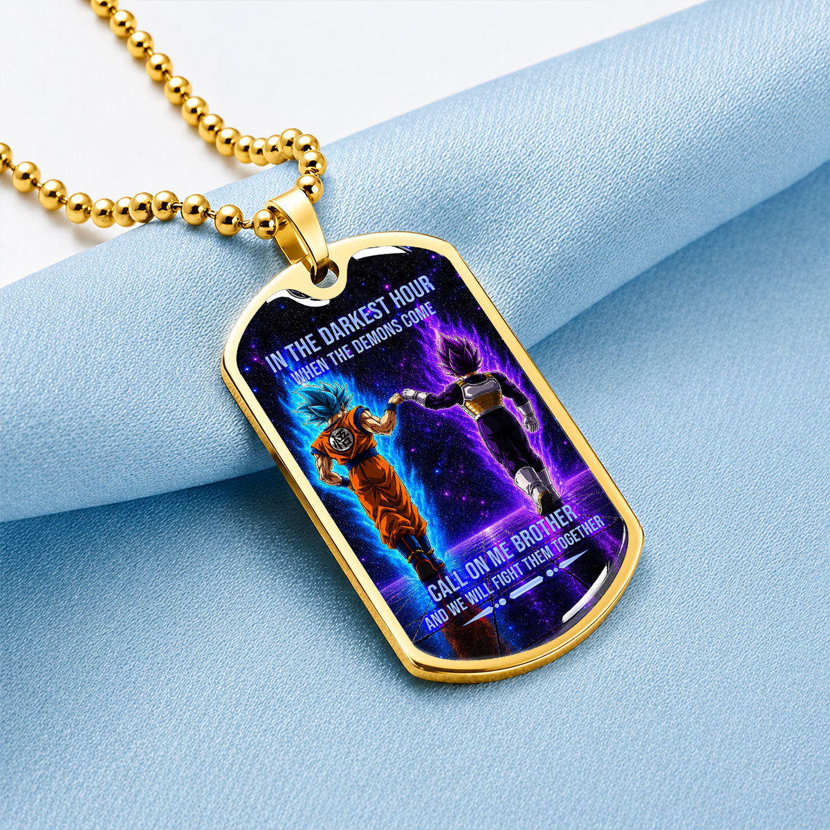 Dragon Ball Dog Tag Necklace - DRDL117 - Goku - Vegeta - Call On Me Brother - Gift for DBZ Fans - Military Ball Chain