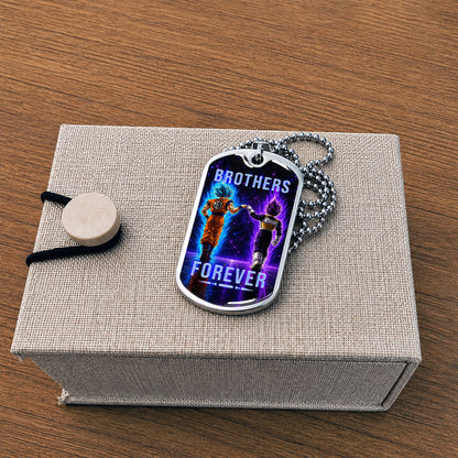 Custom Dragon Ball Goku & Vegeta Brother Dog Tag Necklace - Motivational Quote "Brothers Forever"  Stainless Steel Pendant - Anime Gift for DBZ Fans - DRDL118