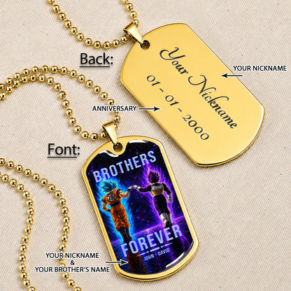 Dragon Ball Dog Tag Necklace - DRDL118 - Goku - Vegeta - Brothers Forever - Gift for DBZ Fans - Military Ball Chain