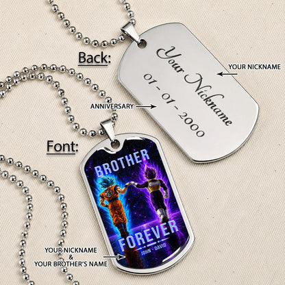 Custom Dragon Ball Goku & Vegeta Brother Dog Tag Necklace - Motivational Quote "Brothers Forever"  Stainless Steel Pendant - Anime Gift for DBZ Fans - DRDL119