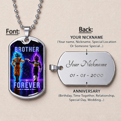 Custom Dragon Ball Goku & Vegeta Brother Dog Tag Necklace - Motivational Quote "Brothers Forever"  Stainless Steel Pendant - Anime Gift for DBZ Fans - DRDL119