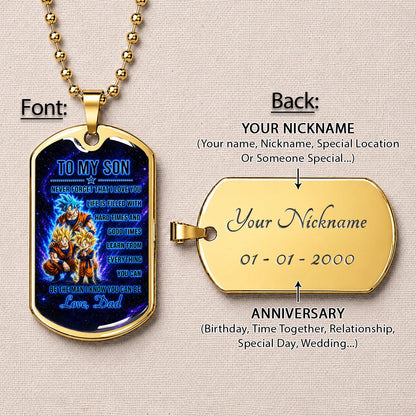 Dragon Ball Dog Tag Necklace - DRDL120 - Goku - Gohan - To My Son From Dad - Military Ball Chain