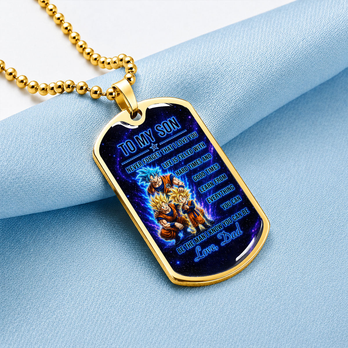 Dragon Ball Dog Tag Necklace - DRDL120 - Goku - Gohan - To My Son From Dad - Military Ball Chain