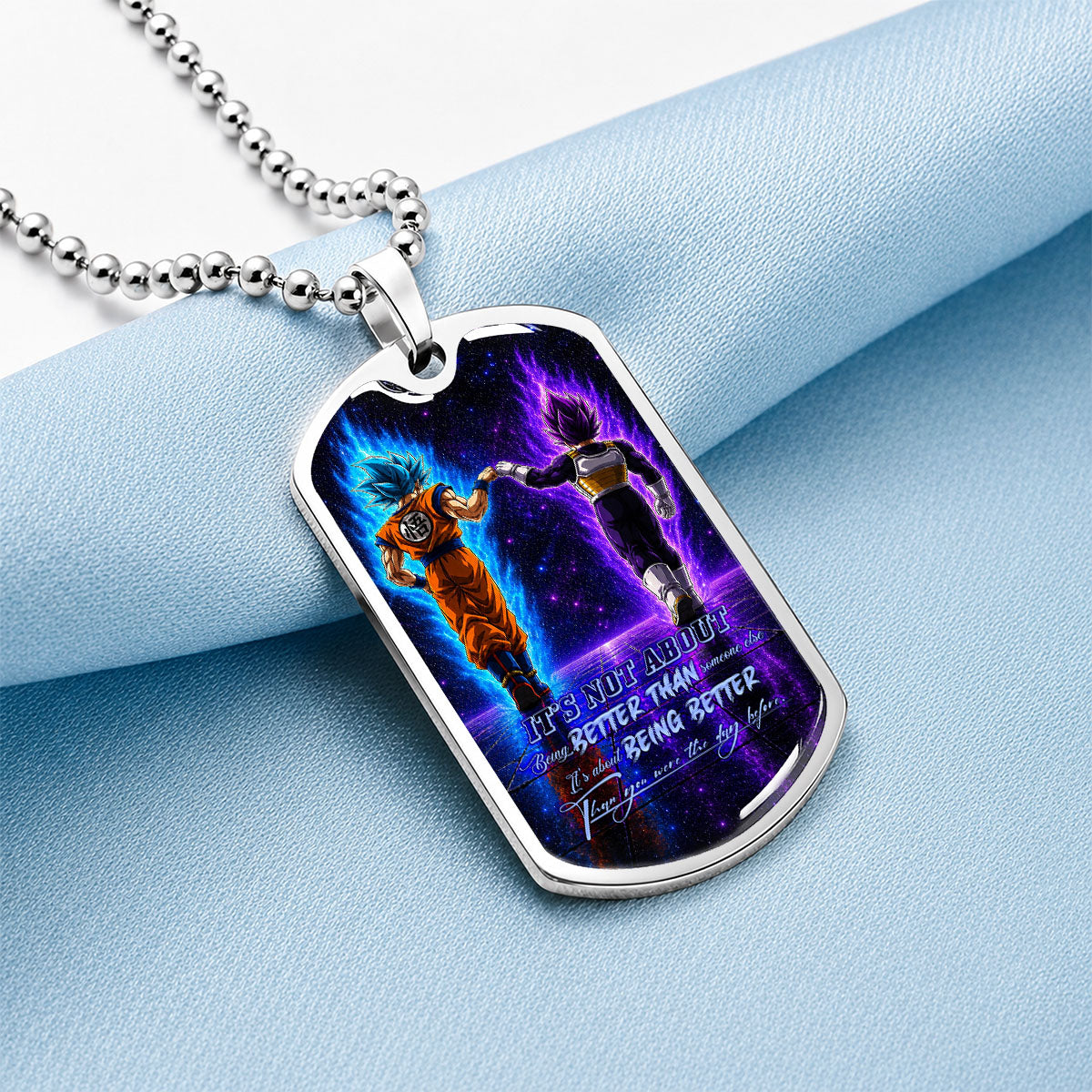 Dragon Ball Dog Tag Necklace - DRDL121 - Goku - Vegeta - Being Better Than Yesterday - Military Ball Chain