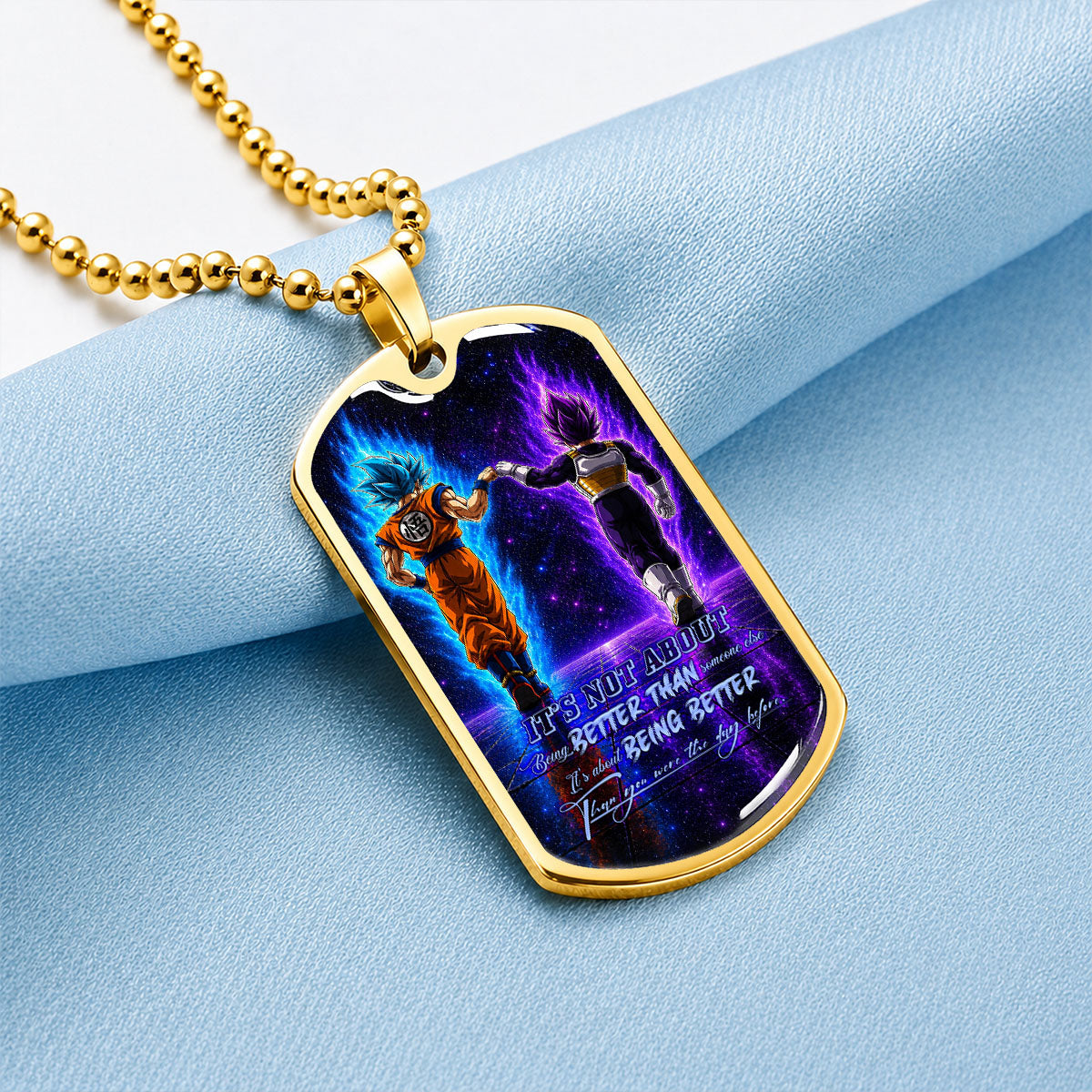 Dragon Ball Dog Tag Necklace - DRDL121 - Goku - Vegeta - Being Better Than Yesterday - Military Ball Chain