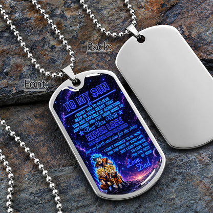Personalized Dragon Ball Goku & Gohan Dog Tag Necklace - "To My Son From Dad" Stainless Steel Pendant - Meaningful Anime Gift for DBZ Fans - DRDL124