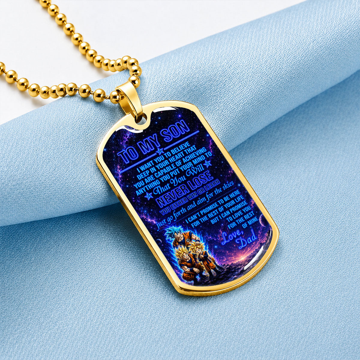 Personalized Dragon Ball Goku & Gohan Dog Tag Necklace - "To My Son From Dad" Stainless Steel Pendant - Meaningful Anime Gift for DBZ Fans - DRDL124