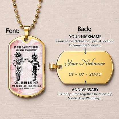 Dragon Ball Dog Tag Necklace - DRDL125 - Goku - Vegeta - Call On Me Brother - Gift for DBZ Fans - Military Ball Chain