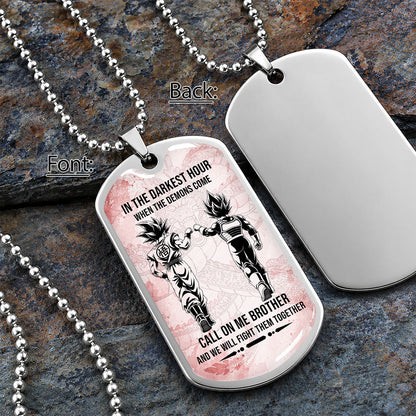 Dragon Ball Dog Tag Necklace - DRDL125 - Goku - Vegeta - Call On Me Brother - Gift for DBZ Fans - Military Ball Chain