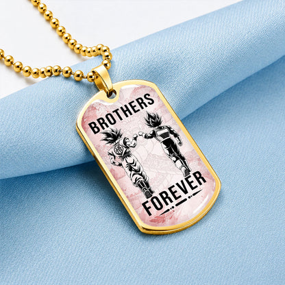 Dragon Ball Dog Tag Necklace - DRDL126 - Goku - Vegeta - Brothers Forever - Gift for DBZ Fans - Military Ball Chain