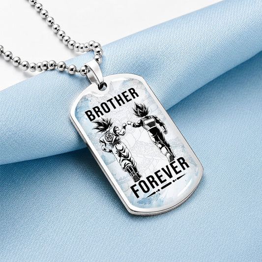Dragon Ball Dog Tag Necklace - DRDL127 - Goku - Vegeta - Brother Forever - Gift for DBZ Fans - Military Ball Chain