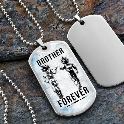 Custom Dragon Ball Goku & Vegeta Brother Dog Tag Necklace - Motivational Quote "Brother Forever"  Stainless Steel Pendant - Anime Gift for DBZ Fans - DRDL127