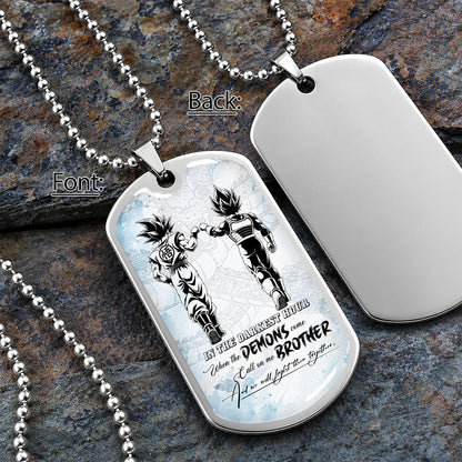 Dragon Ball Dog Tag Necklace - DRDL128 - Goku - Vegeta - Call On Me Brother - Gift for DBZ Fans - Military Ball Chain