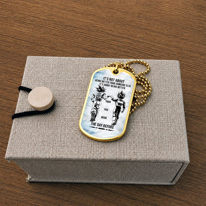 Custom Dragon Ball Goku & Vegeta Dog Tag Necklace - Motivational Quote "Being Better Than Yesterday" Stainless Steel Pendant - Anime Gift for DBZ Fans - DRDL130