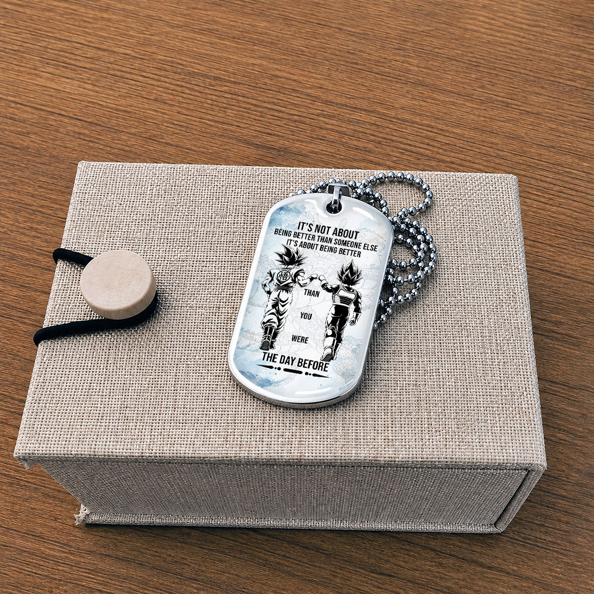Dragon Ball Dog Tag Necklace - DRDL130 - Goku - Vegeta - Being Better Than Yesterday - Military Ball Chain