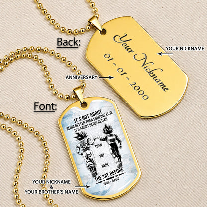 Dragon Ball Dog Tag Necklace - DRDL130 - Goku - Vegeta - Being Better Than Yesterday - Military Ball Chain