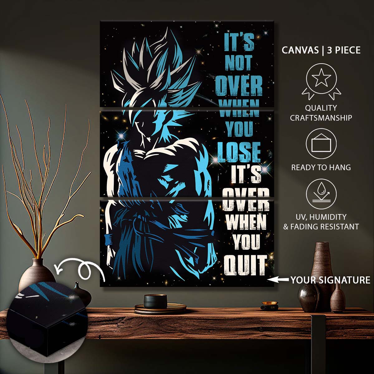 Dragon Ball - 3 Piece Wall Art - DR048 - It's Not Over When You Lose - Goku - Super Saiyan Blue - Dragon Ball Canvas