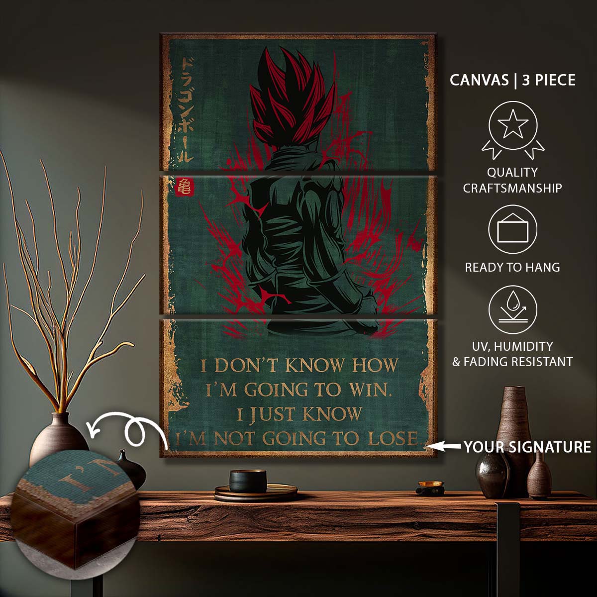 Dragon Ball - 3 Piece Wall Art - DR059 - I'm Not Going To Lose - Goku - Vegeta - Vegeto - Super Saiyan God - Dragon Ball Canvas