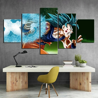 Dragon Ball - 5 Pieces Wall Art - Super Saiyan Blue Goku - Printed Wall Pictures Home Decor - Dragon Ball Poster - Dragon Ball Canvas