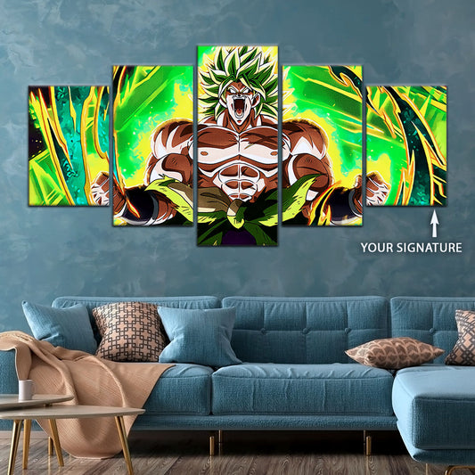 Dragon Ball Super Broly Unleashed Canvas Wall Art - 5 Piece Split Panel DBZ Anime Poster - Framed Ready to Hang Living Room Man Cave Decor - DR5019