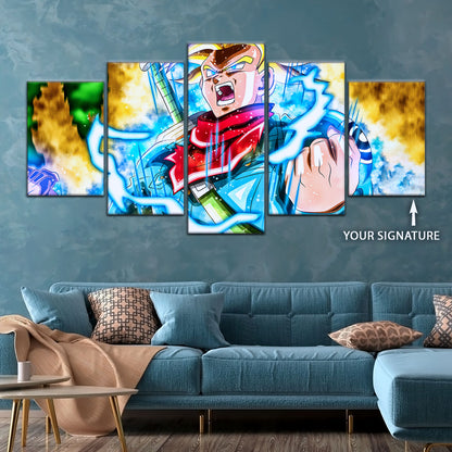 Dragon Ball Super Future Trunks Canvas Wall Art  - 5 Piece Split Panel DBZ Anime Poster - Framed Ready to Hang Living Room Man Cave Decor - DR5111