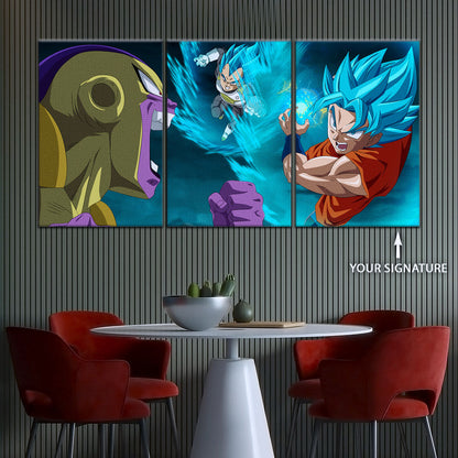 Dragon Ball Super Canvas Wall Art - DR5065 - Saiyan Blue Goku - Saiyan Blue Vegeta vs Golden Frieza