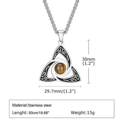 Viking - Ethnic Celtic Knot Necklaces for Men, Stainless Steel Tiger Eye Stone Charm Choker Collar