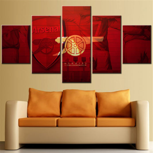 Football - 5 Pieces Wall Art - FB5009 - Arsenal Football Club Logo Red - Football Poster - Football Canvas