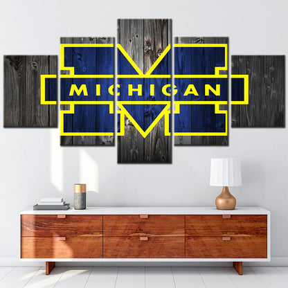 Football Team - 5 Pieces Wall Art - FT5001 - Michigan Wolverines Football Barnwood - Football Team Poster - Football Team Canvas
