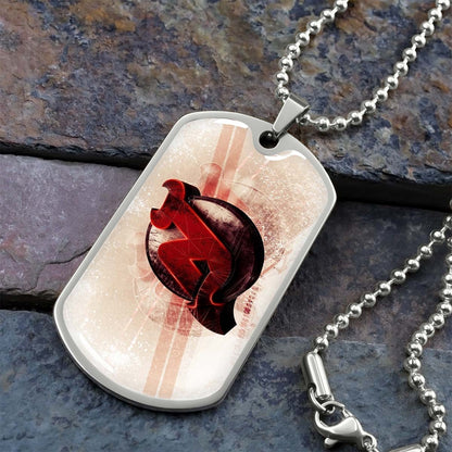 Hockey Dog Tag Necklace - HKD001 - New Jersey Devils - Bold Sports Emblem - Military Ball Chain