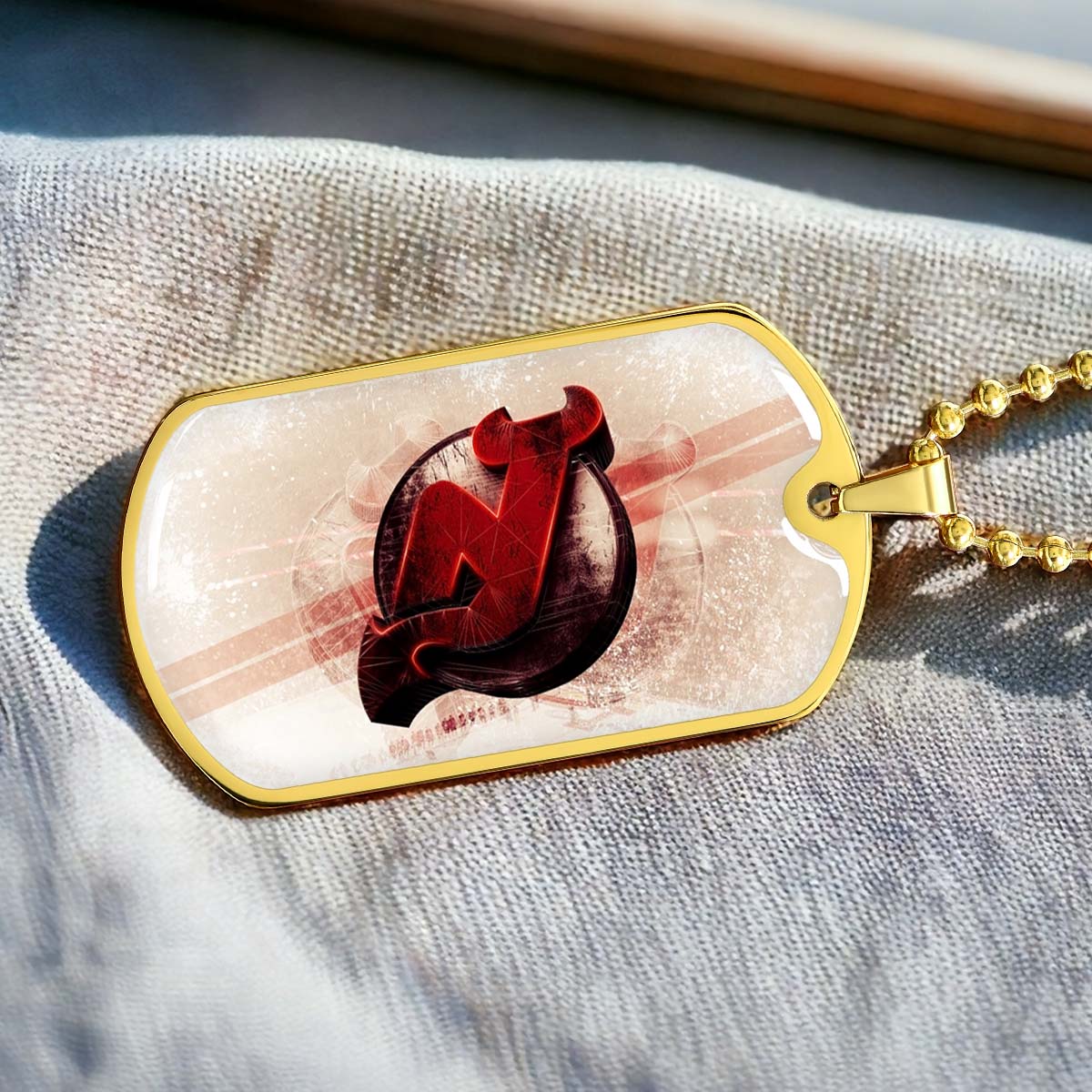 Hockey Dog Tag Necklace - HKD001 - New Jersey Devils - Bold Sports Emblem - Military Ball Chain