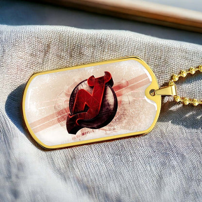 Hockey Dog Tag Necklace - HKD001 - New Jersey Devils - Bold Sports Emblem - Military Ball Chain