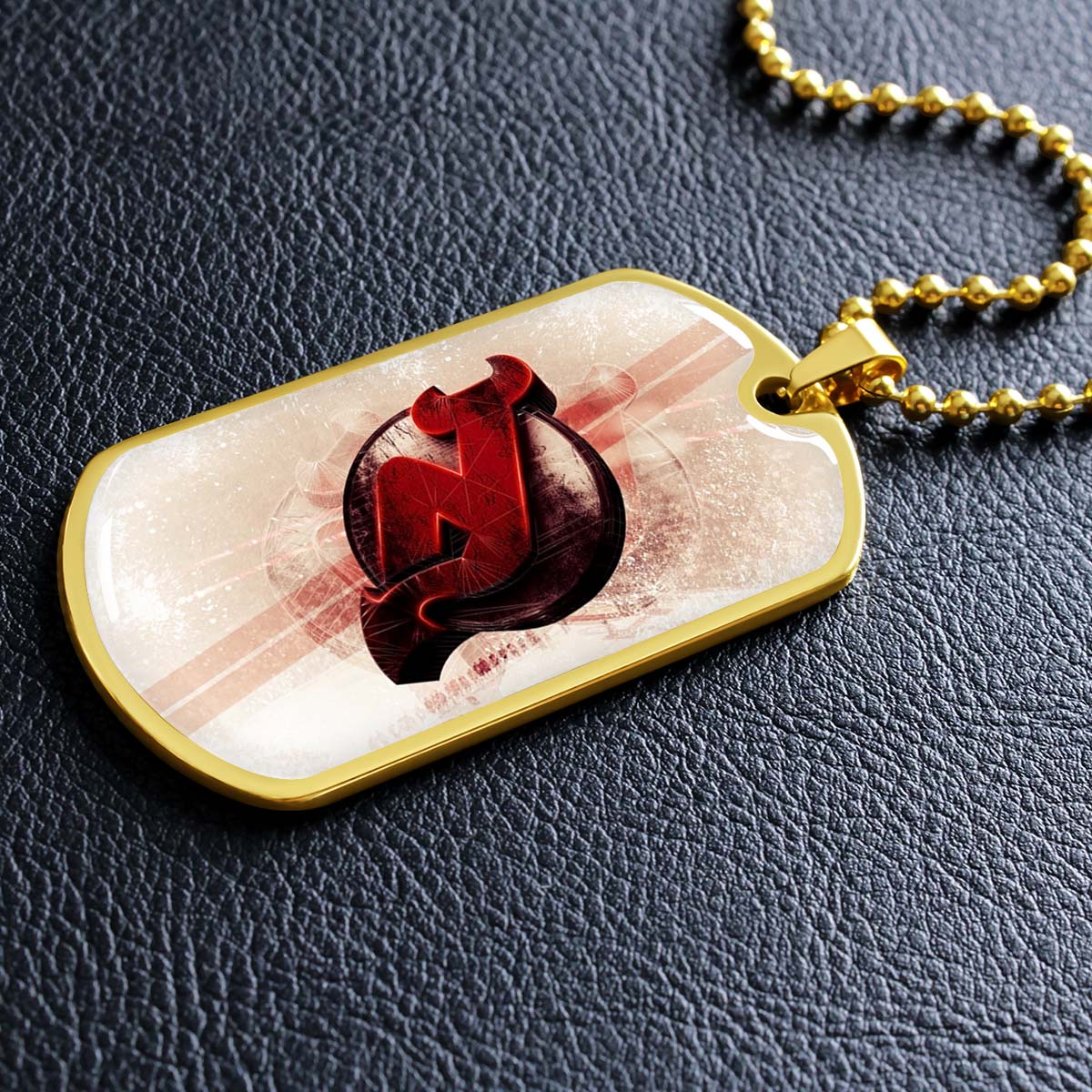 Hockey Dog Tag Necklace - HKD001 - New Jersey Devils - Bold Sports Emblem - Military Ball Chain