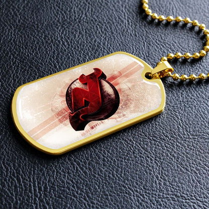 Hockey Dog Tag Necklace - HKD001 - New Jersey Devils - Bold Sports Emblem - Military Ball Chain