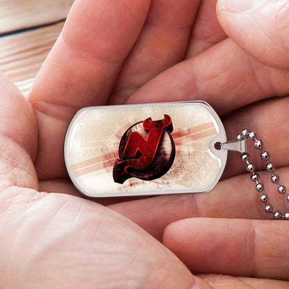 Hockey Dog Tag Necklace - HKD001 - New Jersey Devils - Bold Sports Emblem - Military Ball Chain