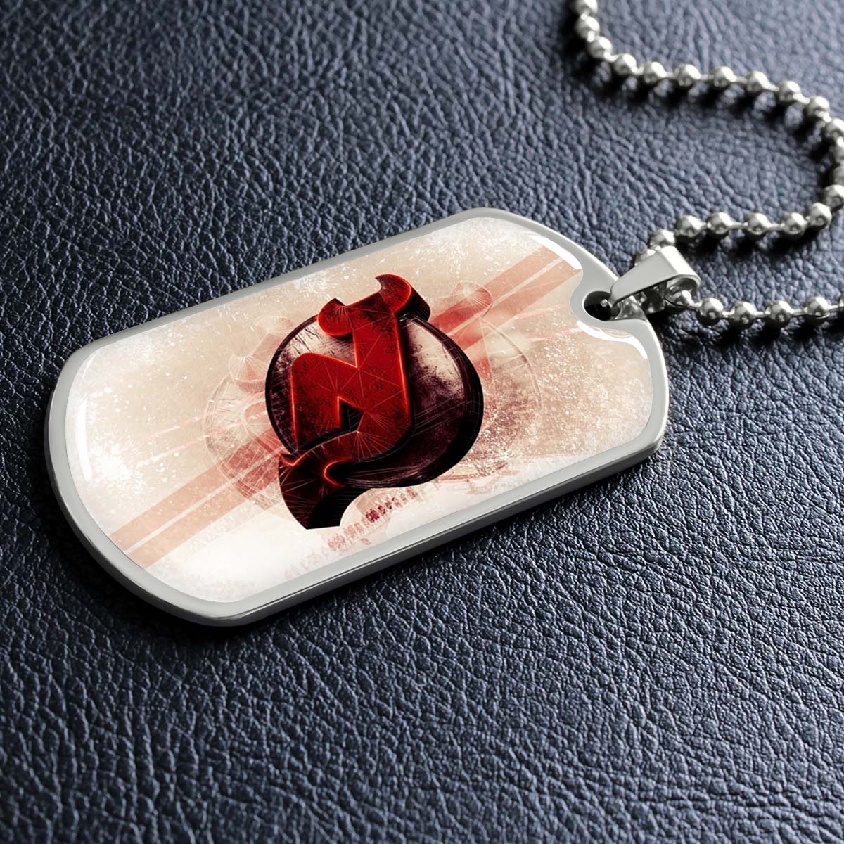 Hockey Dog Tag Necklace - HKD001 - New Jersey Devils - Bold Sports Emblem - Military Ball Chain