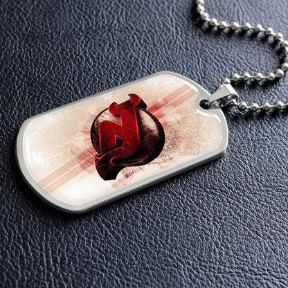 Hockey Dog Tag Necklace - HKD001 - New Jersey Devils - Bold Sports Emblem - Military Ball Chain