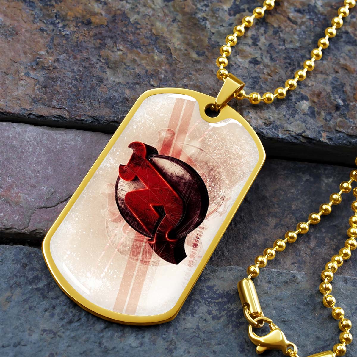 Hockey Dog Tag Necklace - HKD001 - New Jersey Devils - Bold Sports Emblem - Military Ball Chain