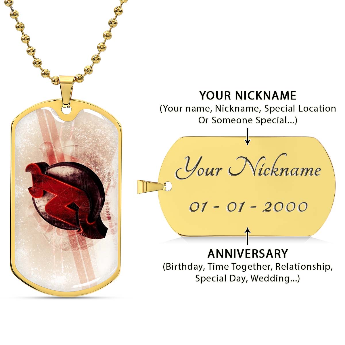 Hockey Dog Tag Necklace - HKD001 - New Jersey Devils - Bold Sports Emblem - Military Ball Chain