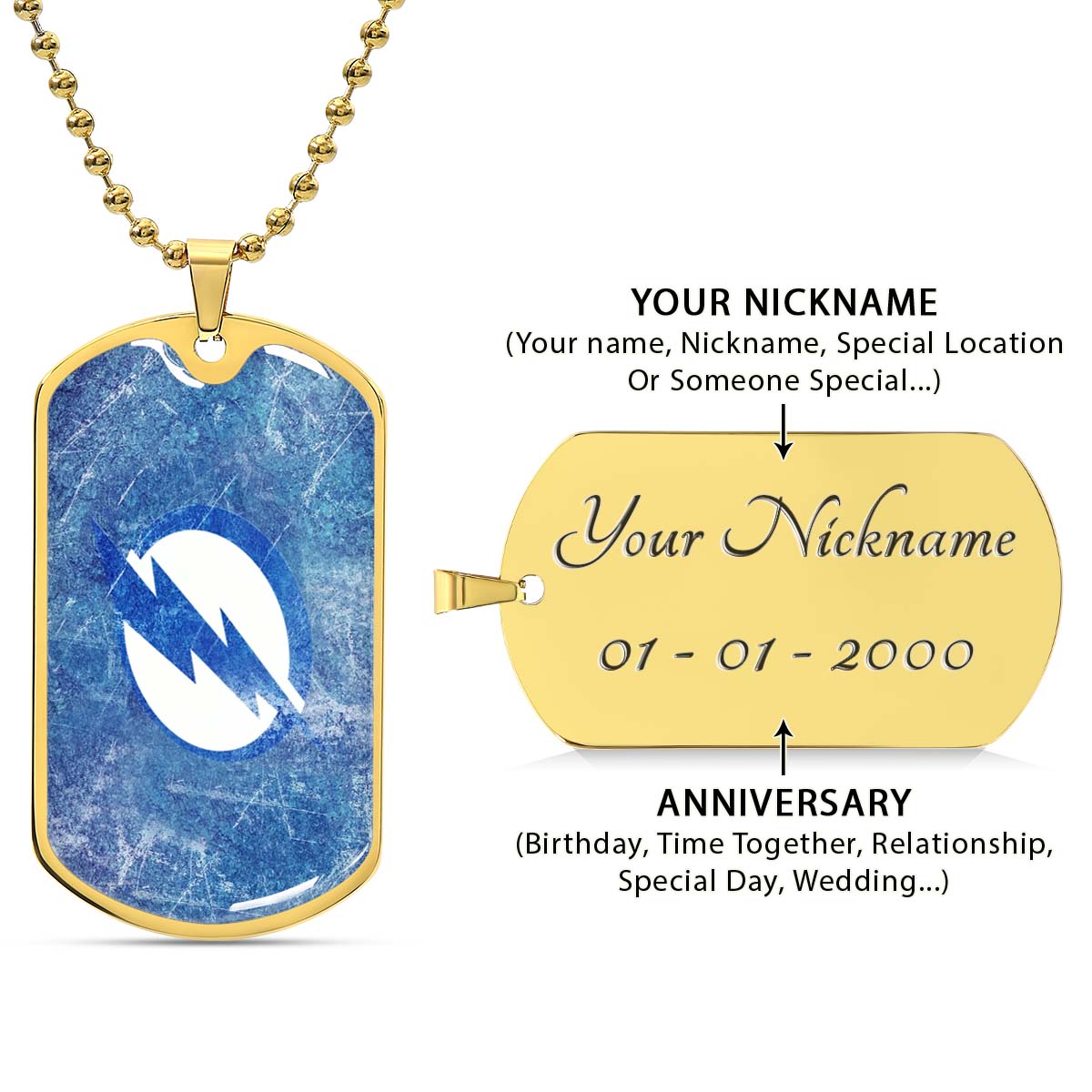 Hockey Dog Tag Necklace - HKD003 - Tampa Bay Lightning - Military Ball Chain