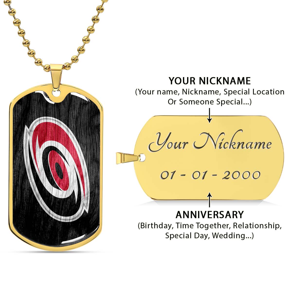 Hockey Dog Tag Necklace - HKD004 - Carolina Hurricanes - Military Ball Chain