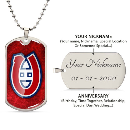 Hockey Dog Tag Necklace - HKD005 - Canadiens - Military Ball Chain